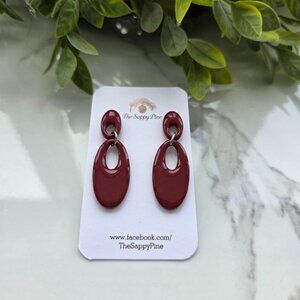 NEW Wine 2 piece Oval Everyday Dangle Polymer Clay Earrings